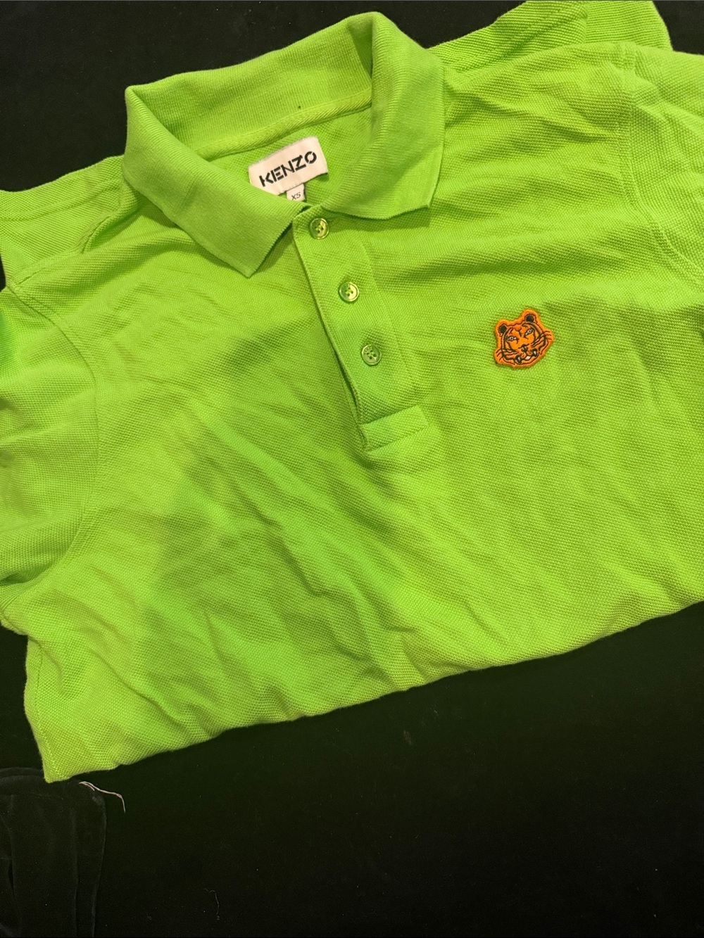 KENZO mens Neon Green Polo Shirt with Tiger Patch